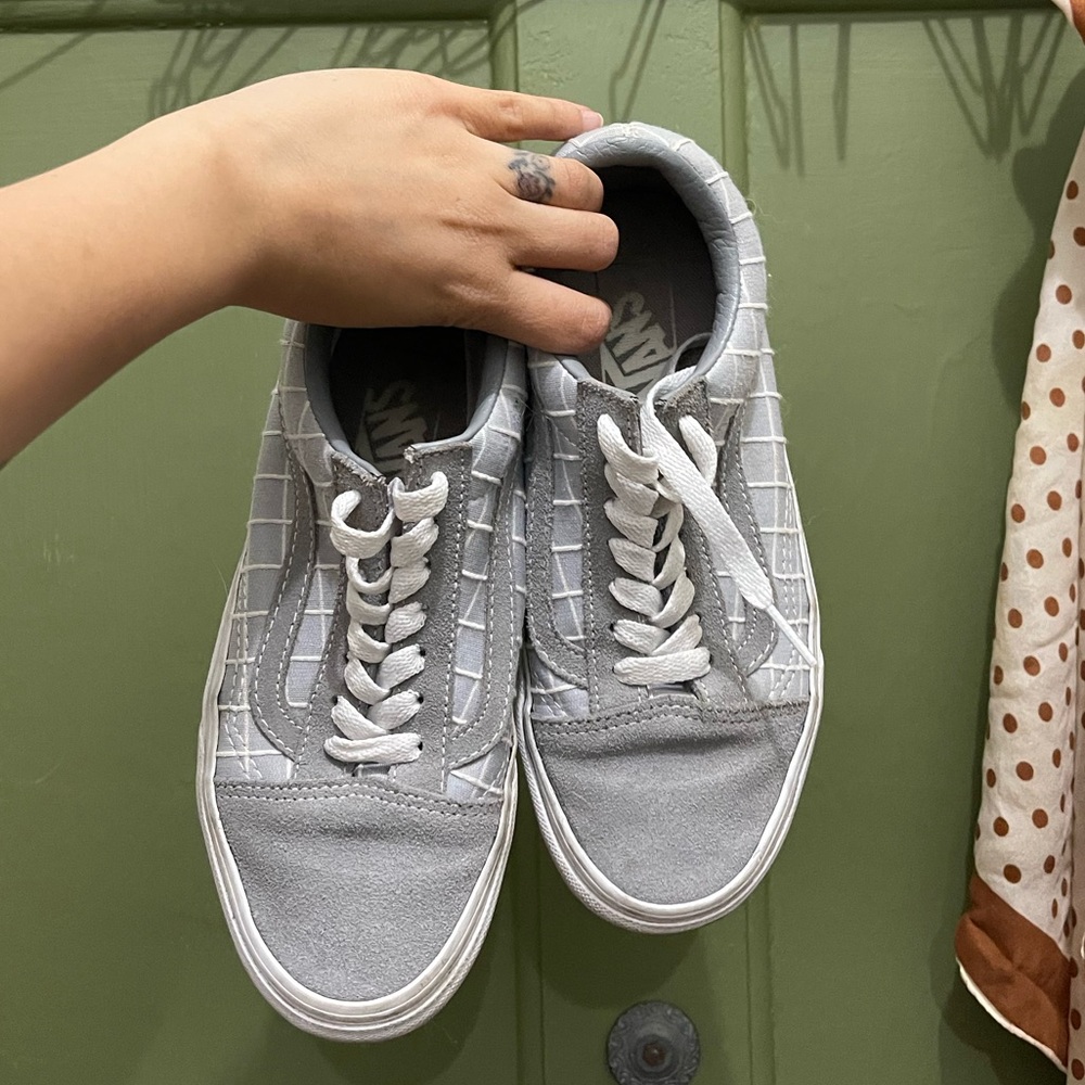 Vans Old Skool Checkered Window Pane Gray And White Shoes Size